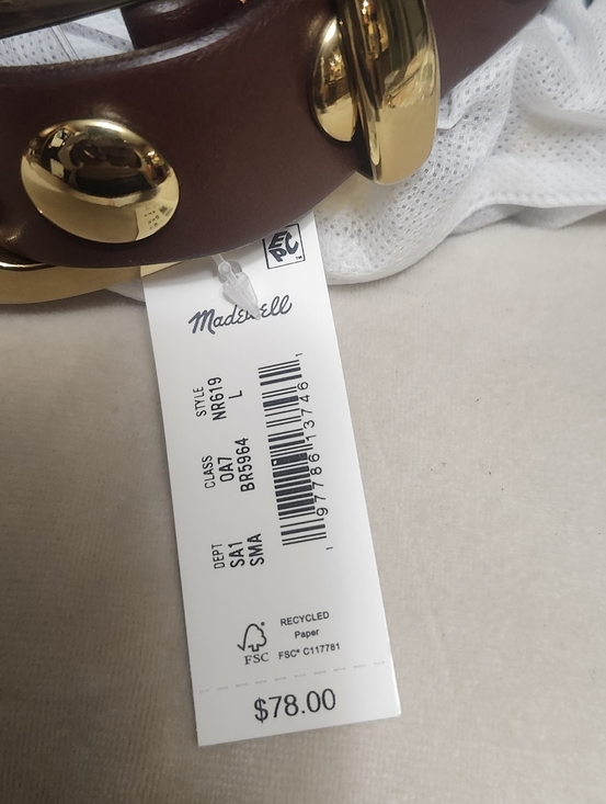 Madewell Accessories - Madewell Brown Leather Belt with Gold-Tone Buckle and Studs